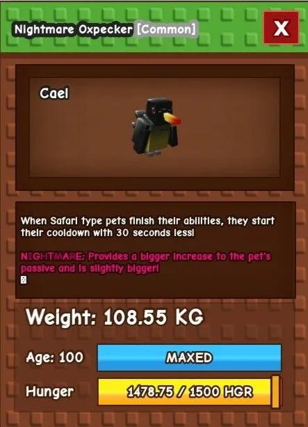 Colossal Oxpecker (108.55 KG) CHEAP COLLECTOR S PET! RARE SIZE — Account account