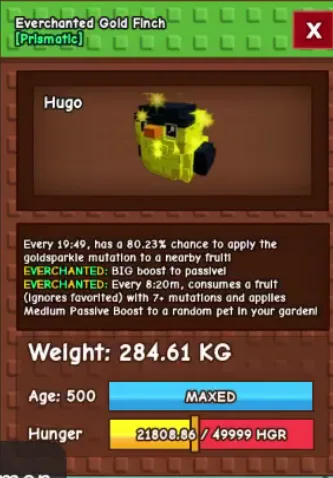 280KG+ Everchanted Gold Finch Prismatic // super handsome // Age 500 Maxed // Mutation Passive