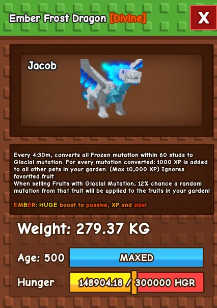 Ember Frost Dragon 280 KG Age 500 instant delivery titanic frost dragon huge frost dragon 280kg ember mutation frost dragon
