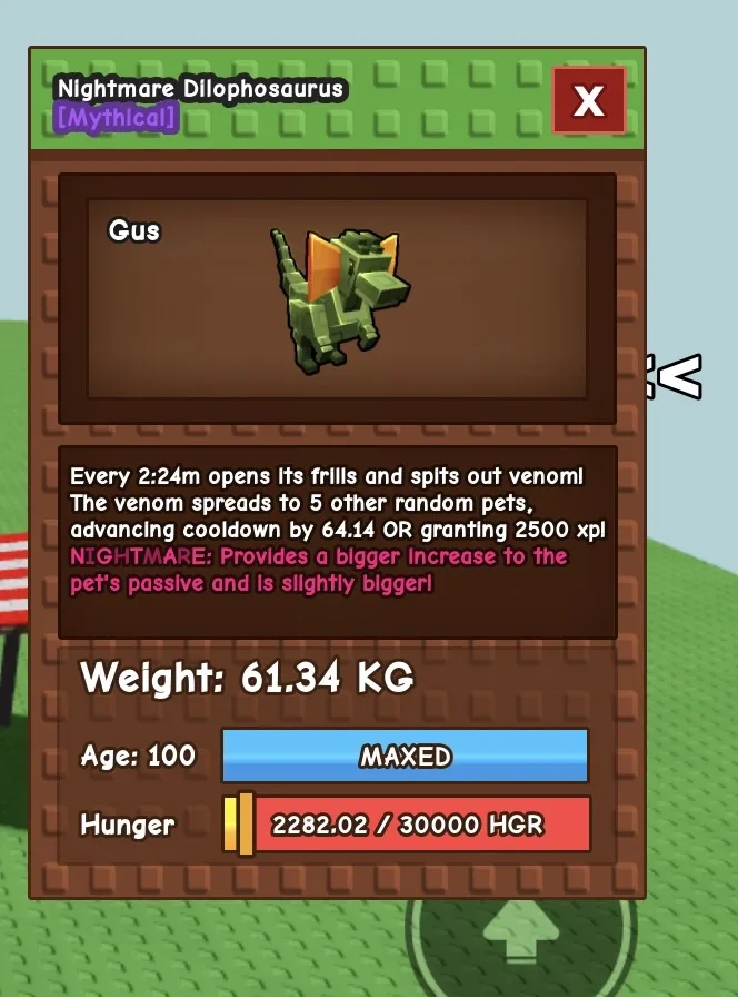 Huge Nightmare Dilophosaurus 60++ KG AGE : MAXED Instant Delivery
