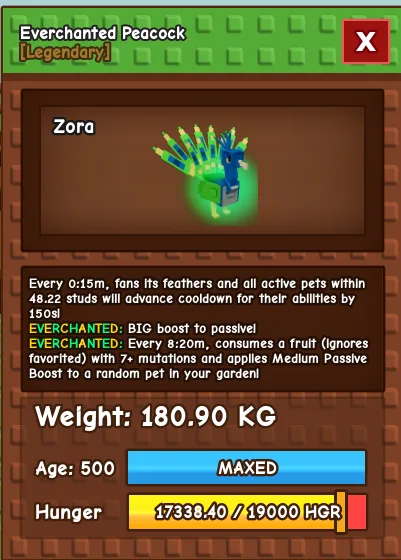 Peacock 15s Level 500
