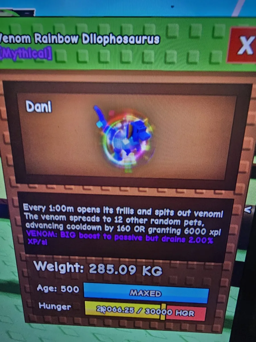 rainbow hatched dilophosaurus, rbh dilo 285.09kg venum age 500