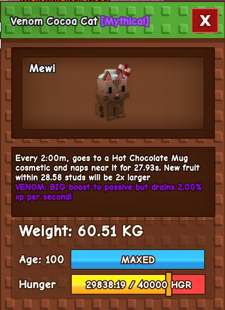 60-61 KG VENOM COCOA CAT RARE HUGE — Account account