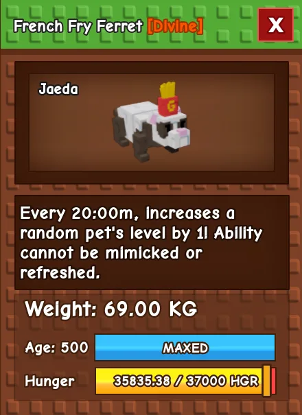 AGE 500 FRENCH FRY FERRET FFF MAX PASSIVE / MAX CAP NO MUTATION // 20m cd — Account account