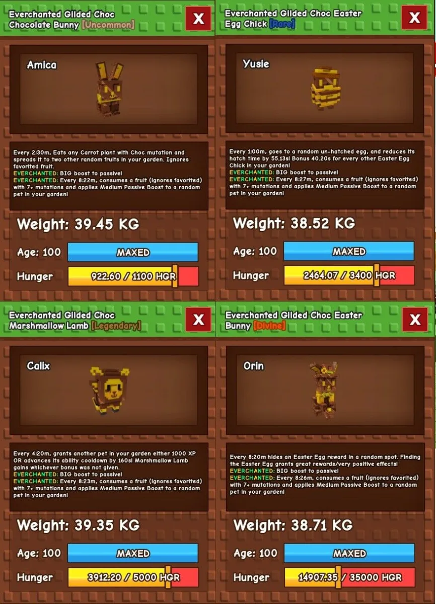 EVERCHANTED Gilded Golden Egg Package All Pets 38/39kg Easter Bunny + Lamb + Chick + Choc Bunny Full Set Collectors Gilded Hatched Premium - P2 (OS)
