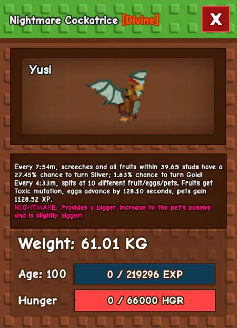 HUGE COCKATRICE NM / VENOM / EVER 60KG-61KG AGE 100