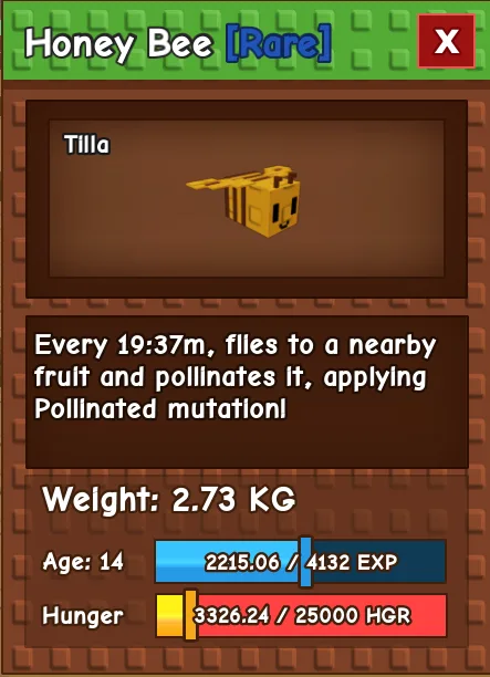 Honey Bee RARE Age 14 2.73KG