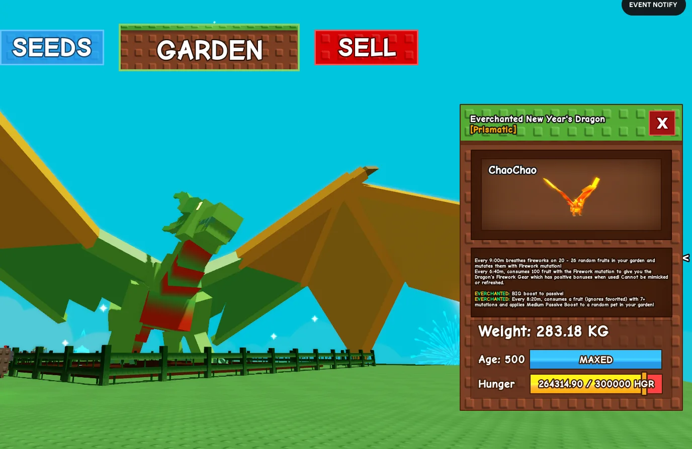 280KG+ EVERCHANTED NEW YEAR DRAGON AGE 500