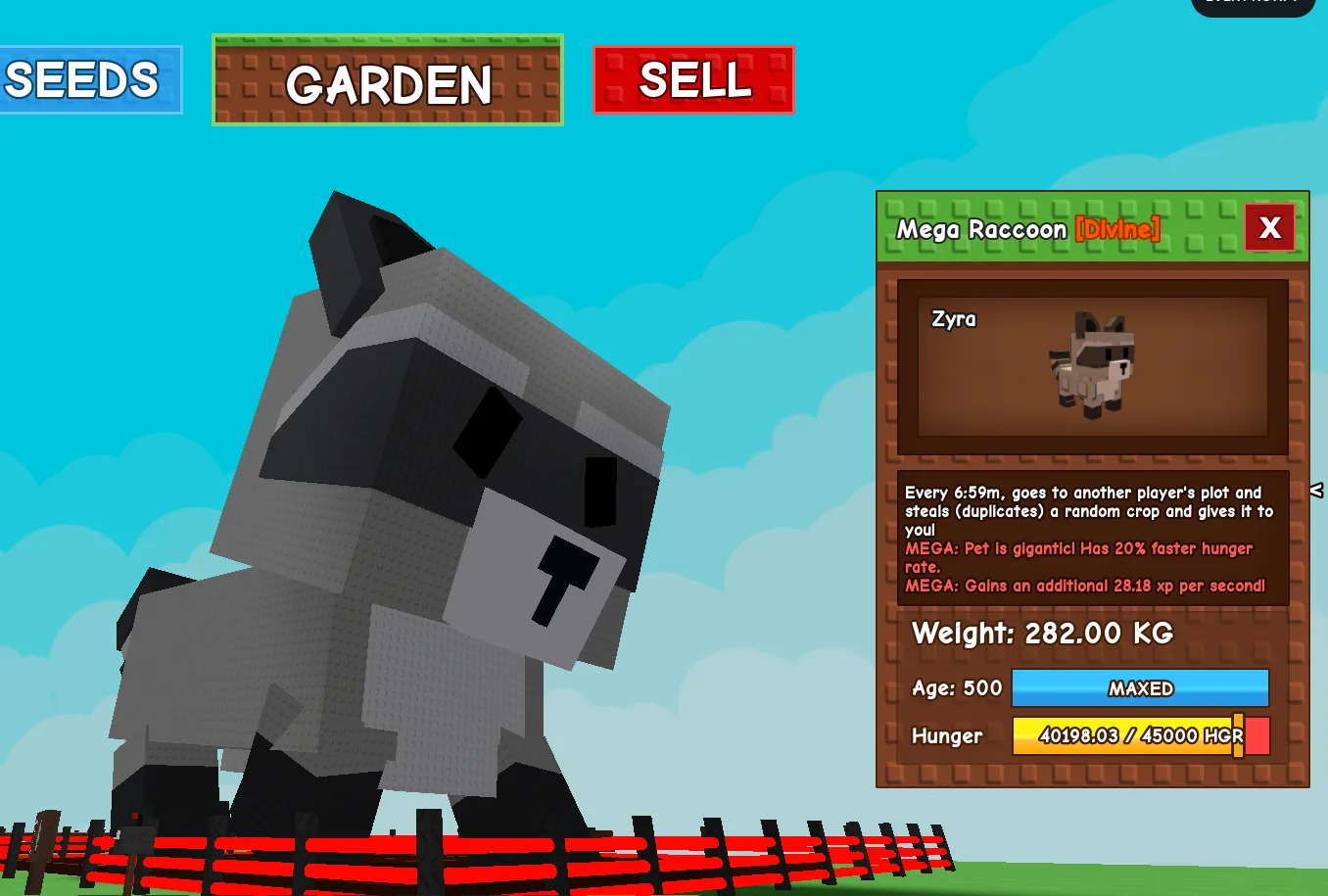 MEGA RACCOON 280 KG++ AGE 500 MAX PASSIVE MAX CAP MAX LEVEL HUGE TITANIC