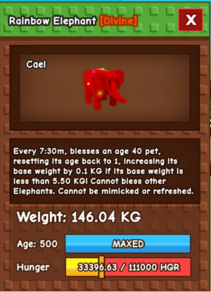 COLLOSSAL RBH ELEPHANT 146KG age 500 (RAINBOW HATCHED) — Account account