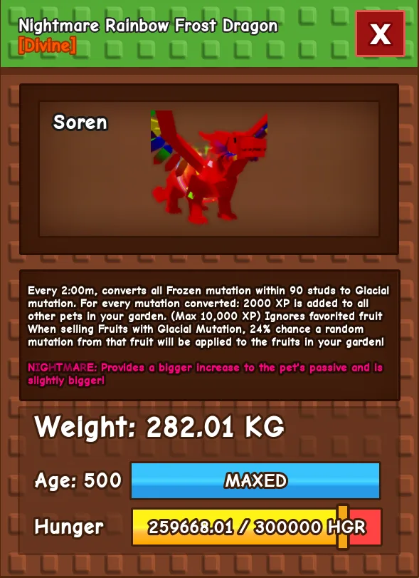 HUGE RAINBOW FROST DRAGON NM / VENOM / EVER 280KG+ AGE 500
