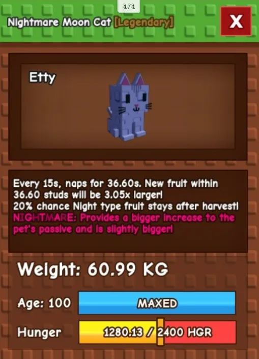 HUGE MOON CAT NM / VENOM / EVER 60KG-61KG AGE 100