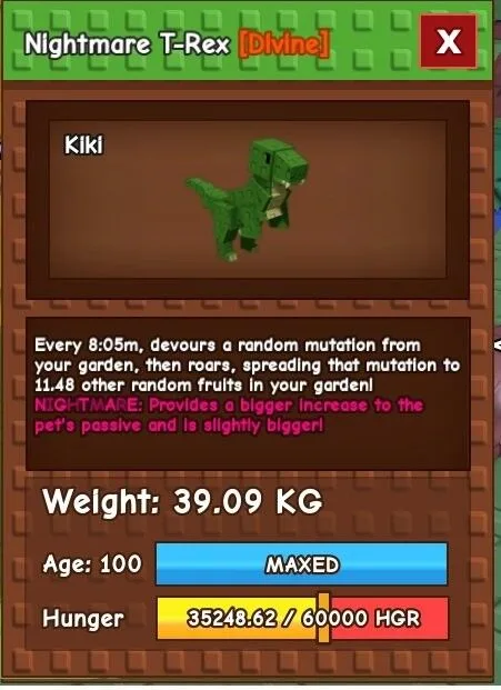 NIGHTMARE T-REX 39KG/100AGE FAST DELIVERY