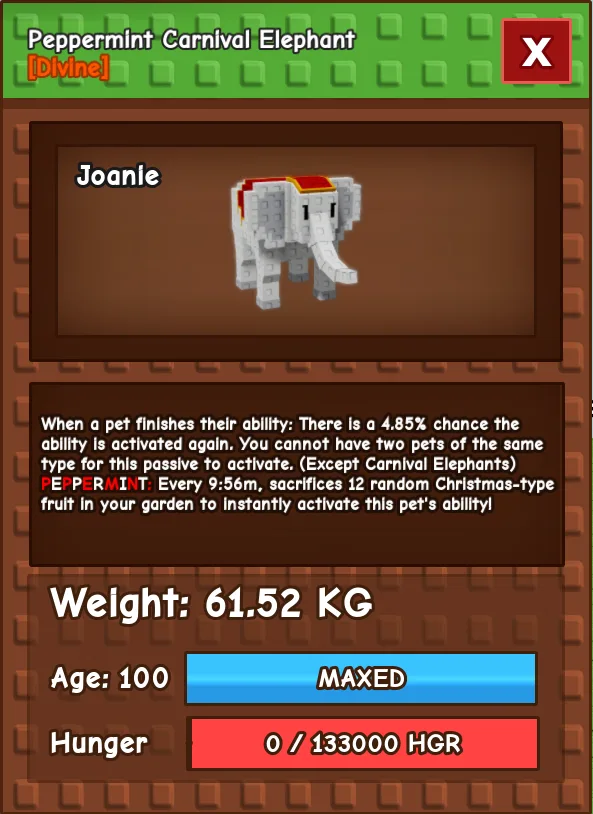 HUGE Peppermint Carnival Elephant 61.52KG Age 100 l 0.5 Pet Exact Unit Instant Delivery — Account account