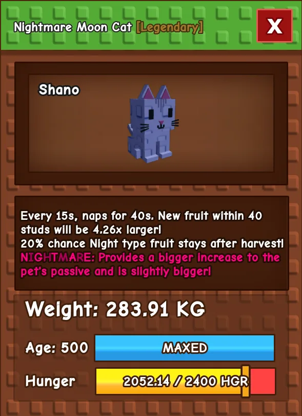 HUGE MOON CAT NM / VENOM / EVER 280KG+ AGE 500