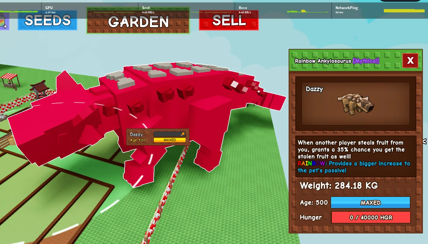 280+KG Rainbow Ankylosaurus Mythical // super handsome // Age 500 MAXED // 35 Stolen Fruit Return//not t-rex//i run out of tag others limitation