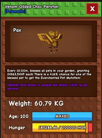 Huge Gilded Choc Peryton Venom 60KG+ MAX LVL