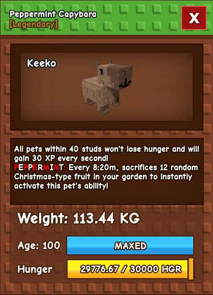 GODLY TITANIC COLOSSAL PEPPERMINT CAPYBARA 113.44 KG Age 100 SUPER RARE MUTATION!!! — Account account