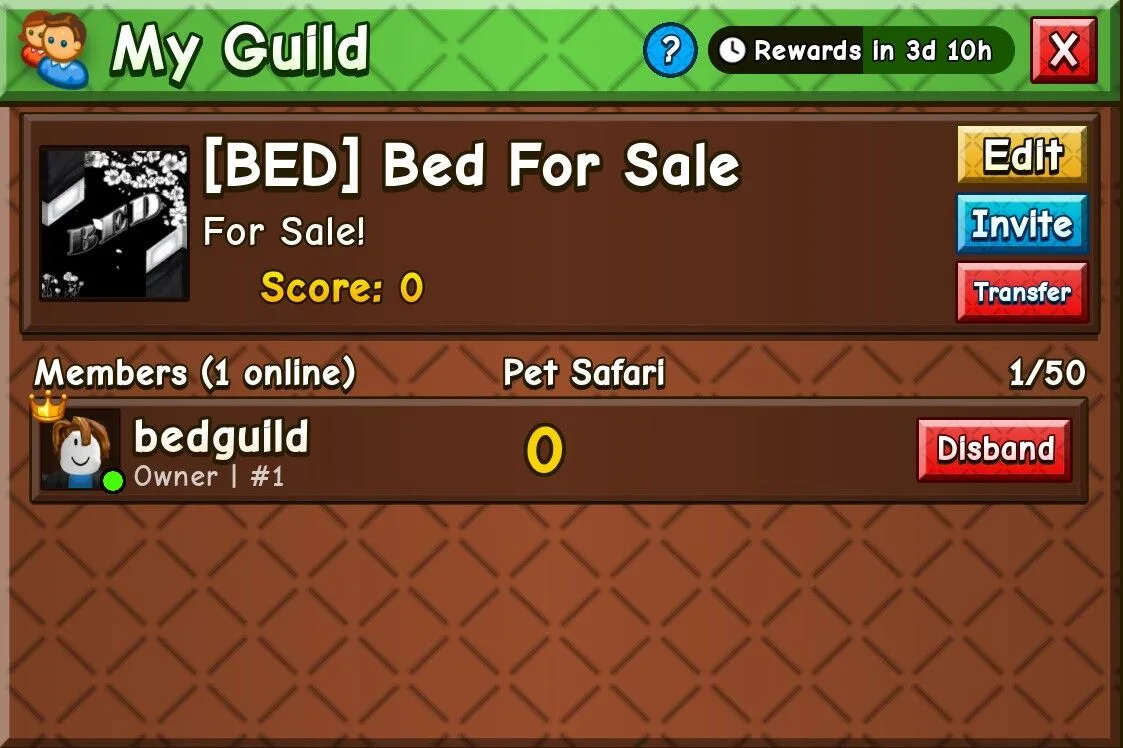 Transferred ownership of the BED guild! 4 Mins Delivery Time!