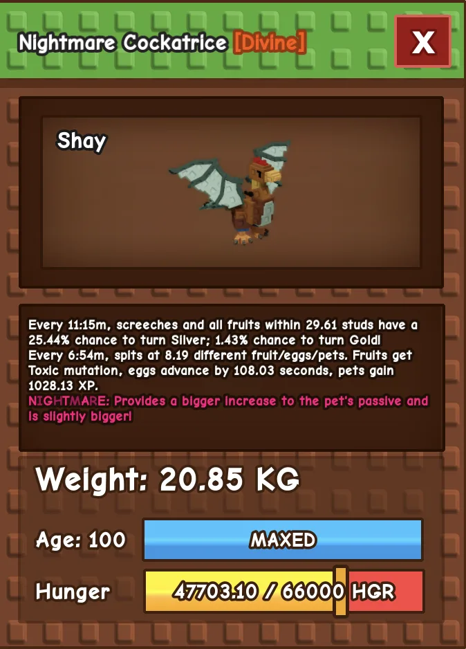 NIGHTMARE Cockatrice 20 KG ++ LEVEL 100 (NICE VISUAL) RBL Grow A Garden