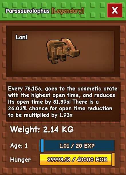 Parasaurolophus LEGENDARY Age 1 2.14KG