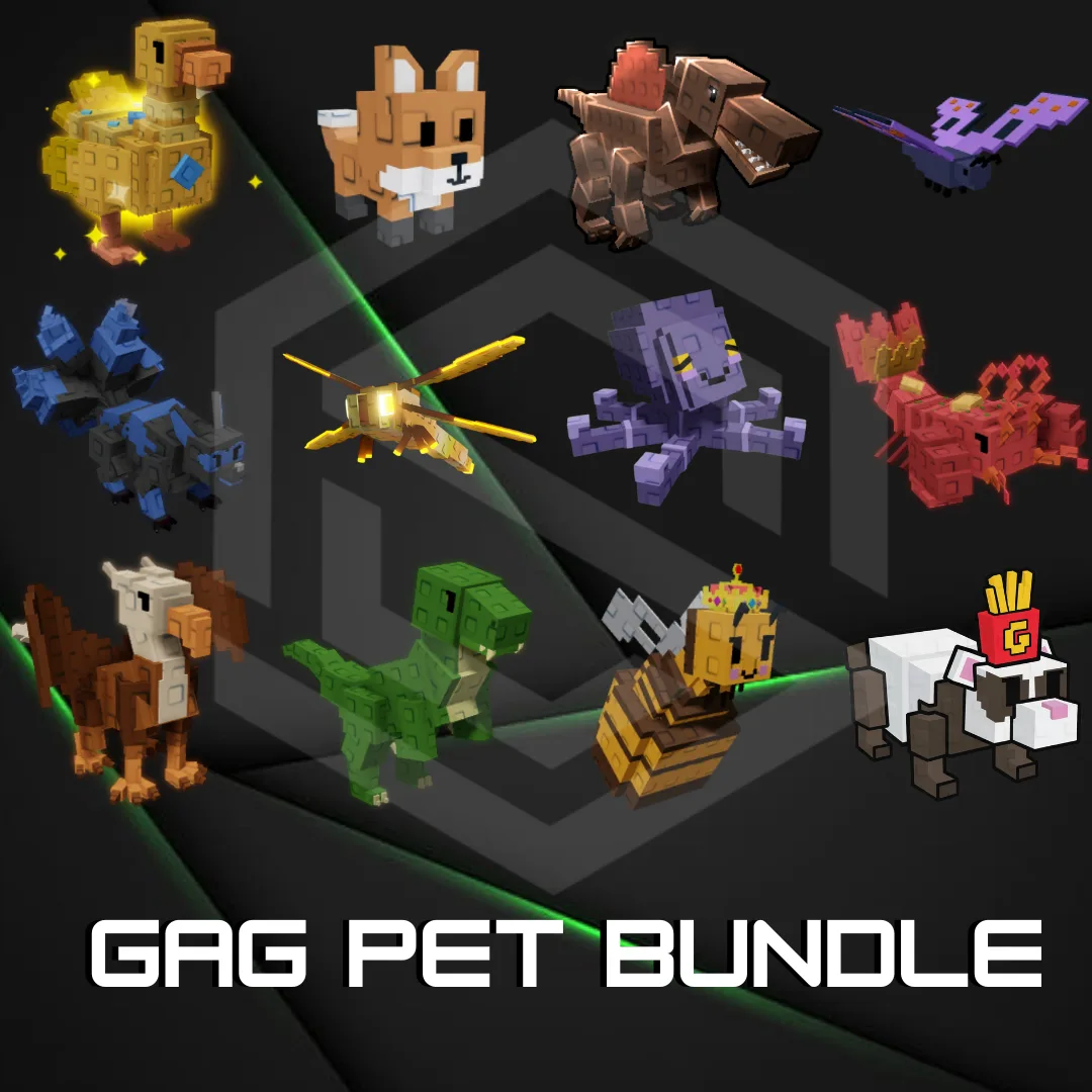 Pet Bundle 5 12 Pets Dragonfly + Butterfly + T-Rex + Mimic + Golden Goose + C.Kitsune + Lobster + Spinosaurus + QueenBee + Ferret + Red Fox + Griffi