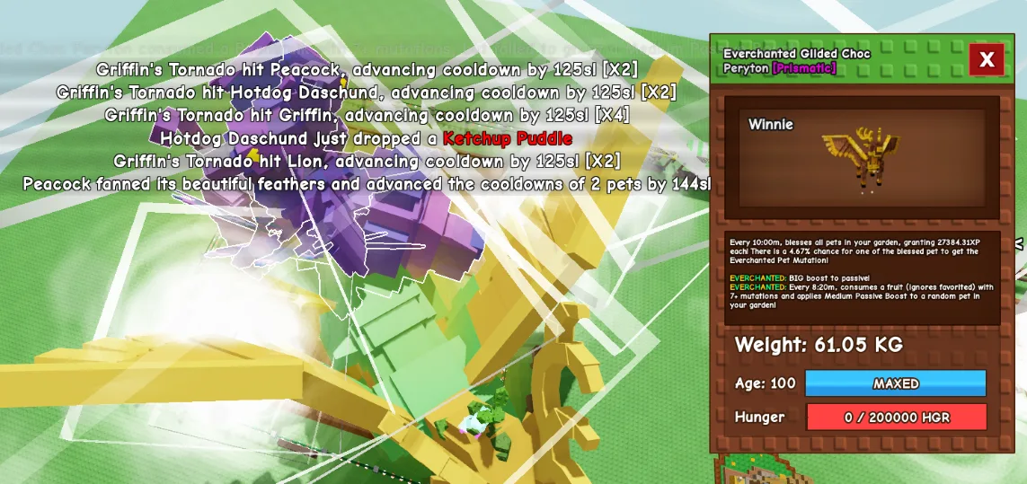6 pets 60kg+ Never move combo bundle: peacock 15s, lion, hotdog, griffin x2, gilded choc peryton... Stay at one place and combo for ever...