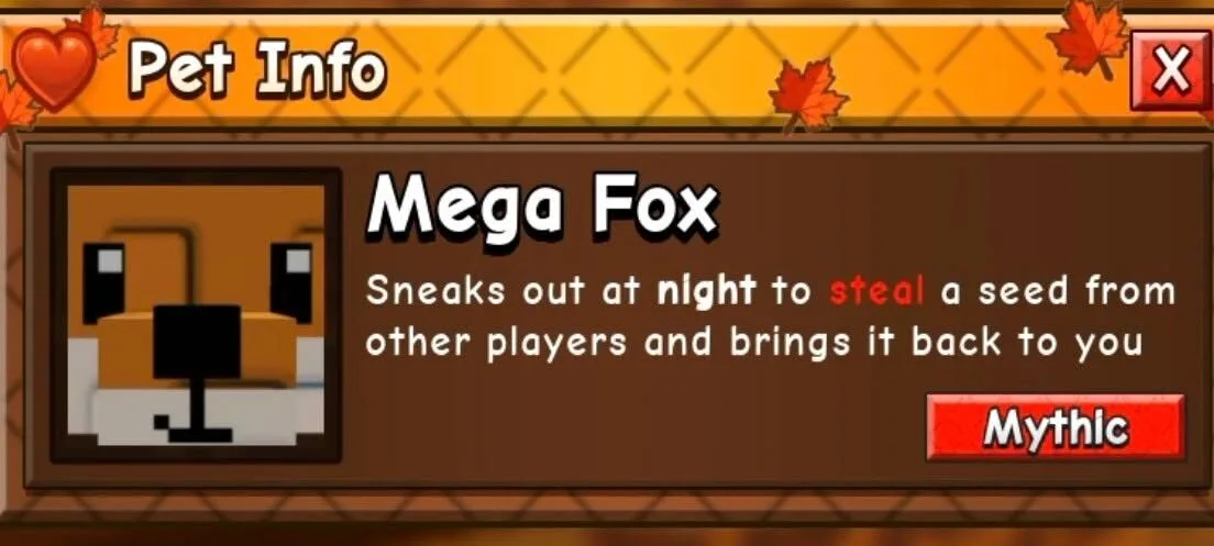 Mega Fox Grow A Garden 2 Fall Harvest New Event (Mythic)
