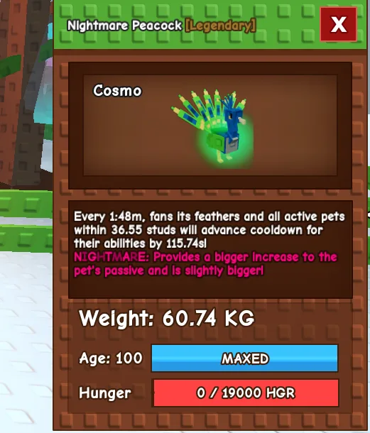Huge Nightmare Peacock 60.74kg