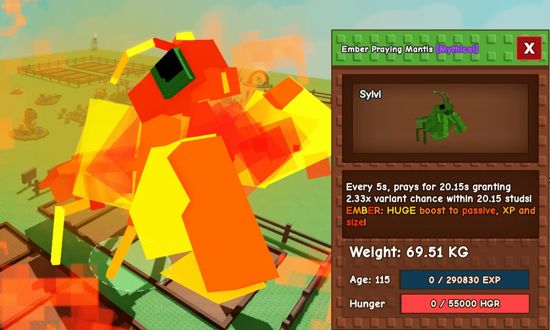 69.51kg Age 115 Ember Praying Mantis