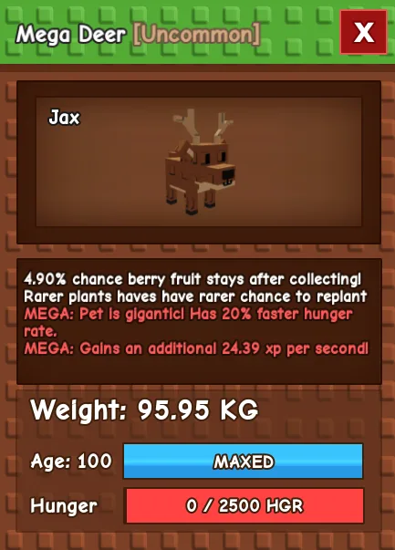GODLY / TITANIC MEGA DEER Already Max 95.95kg Collectors Pet FLEXING Instant Delivery Active Now — Account account