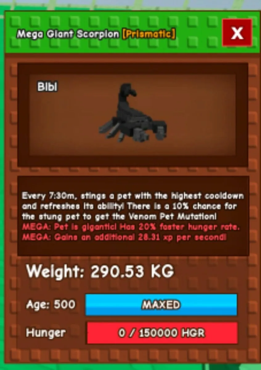 Giant Scorpion 290KG - 500 age RANDOM MUTATION — Account account