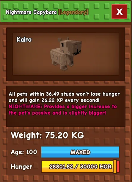 GODLY TITANIC COLOSSAL NIGHTMARE CAPYBARA 75.20 KG Age 100 — Account account