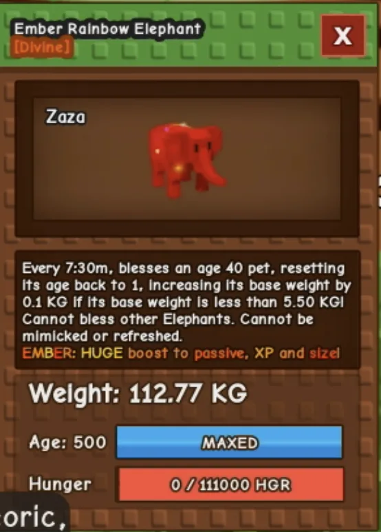 Rainbow Hatch Elephant 112.77KG Ember Max Passive 5.50 Can Make Huges 280KG+ at Age 500