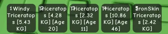 Selling my Triceratops - Tri-Horn: Every 3 minutes and 33 seconds, the Triceratops charges into 3 random plants and advances each of its growth stag — Account account