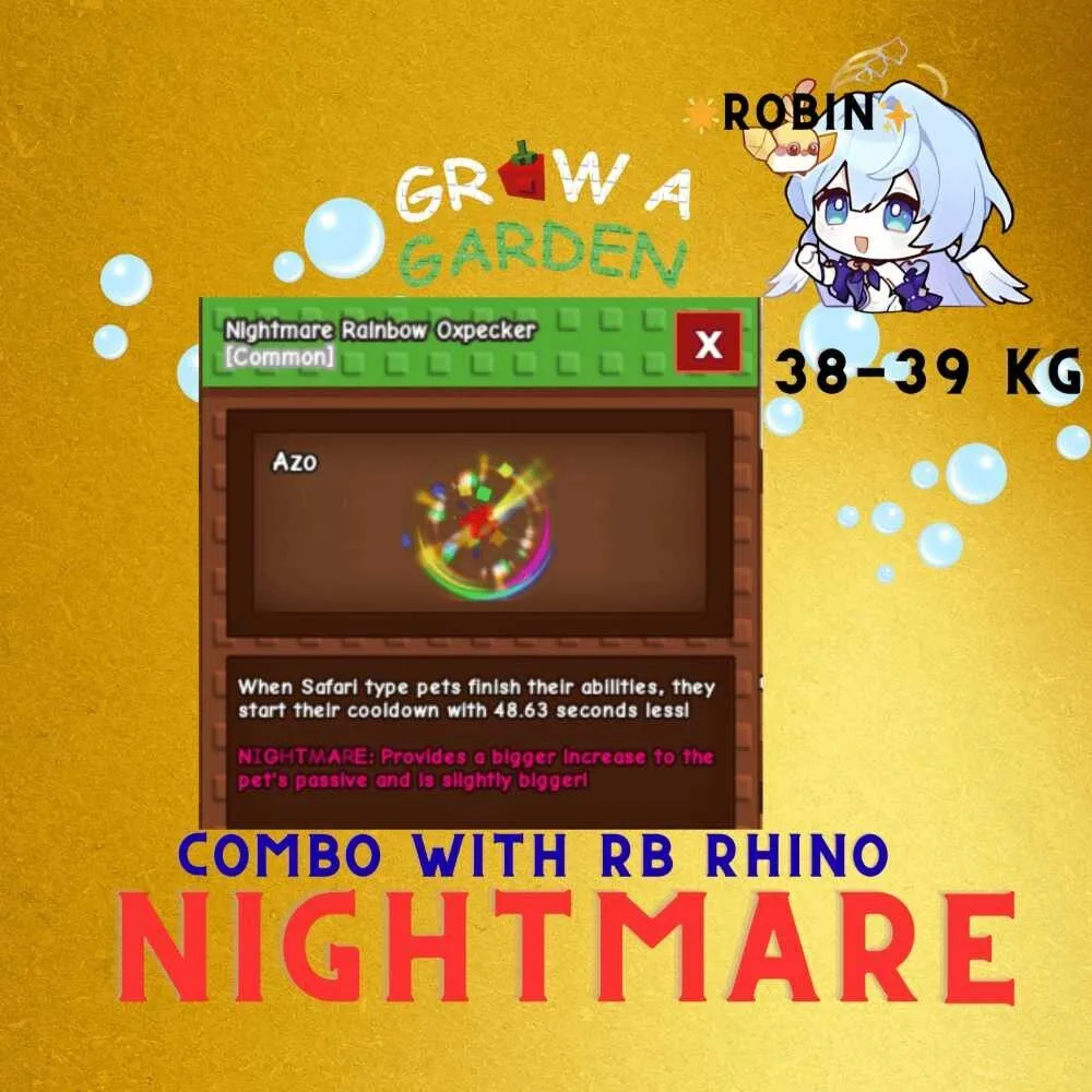 Nightmare Rainbow Hatch Oxpecker Huge - 38-39+KG - Grow a Garden — Account account