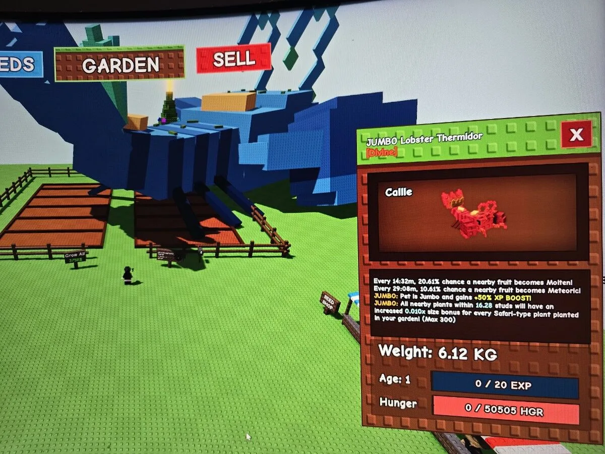 BLUE LOBSTER RARE 1 IN 1 MILLION CHANCE WITH JUMBO MUTATION 60-61 KG AGE 100 TITANIC VISUAL GROW A GARDEN — Account account