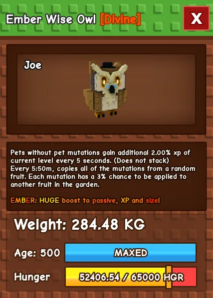 Ember Wise Owl 280 KG Age 500 instant delivery titanic wise owl 280kg huge wise owl 280kg ember mutation wise owl 280 kg