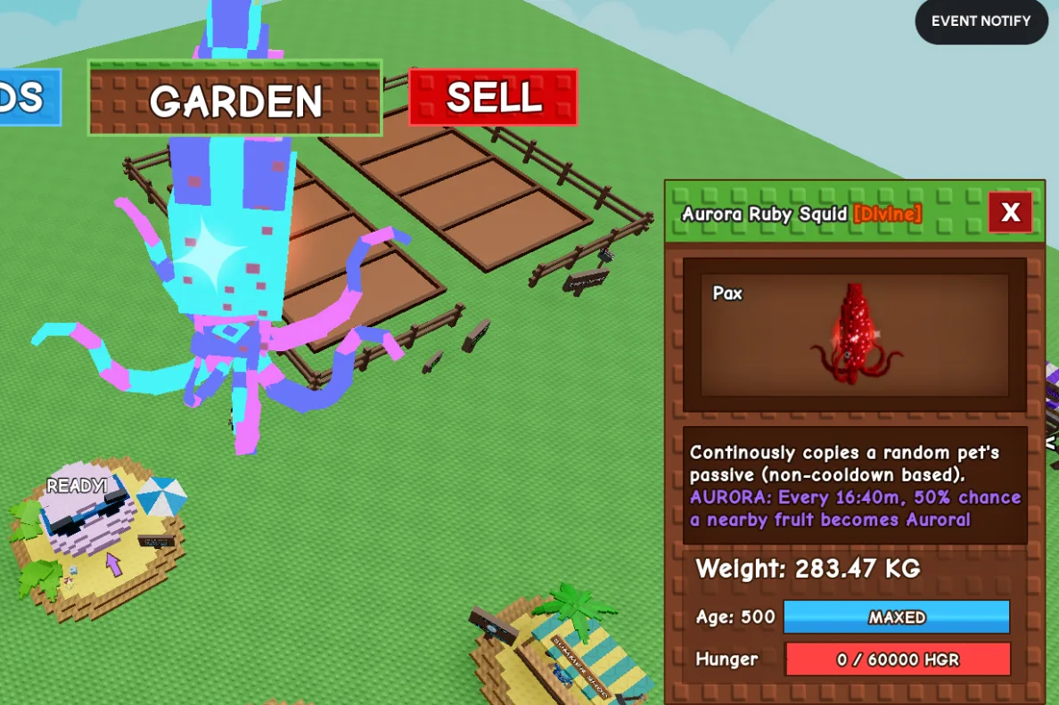 280KG+ Aurora Ruby Squid Divine // super handsome // Age 500 Maxed // Copies Pet Passive + Aurora Fruit Chance