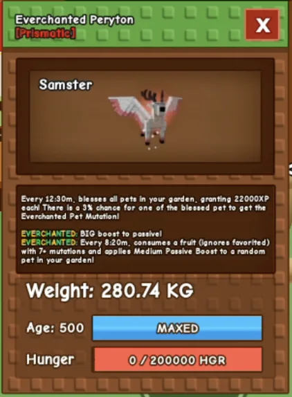 HUGE PERYTON 280 KG + EVERCHANTED LEVEL 500 RBL Grow A Garden — Account account