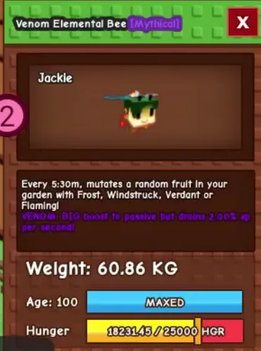 60kg+ venom elemental bee super handsome