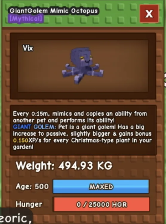 GiantGolem Godly Titanic Mimic Octopus 494.93KG Maxed Age 500 Fast Delivery — Account account