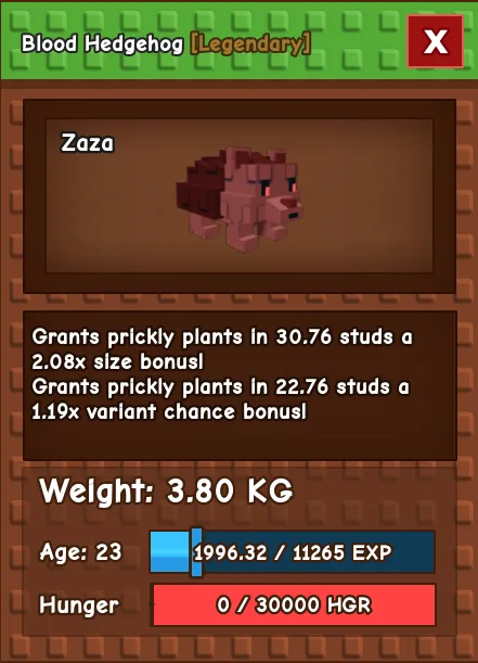 Blood Hedgehog LEGENDARY Age 23 3.80KG