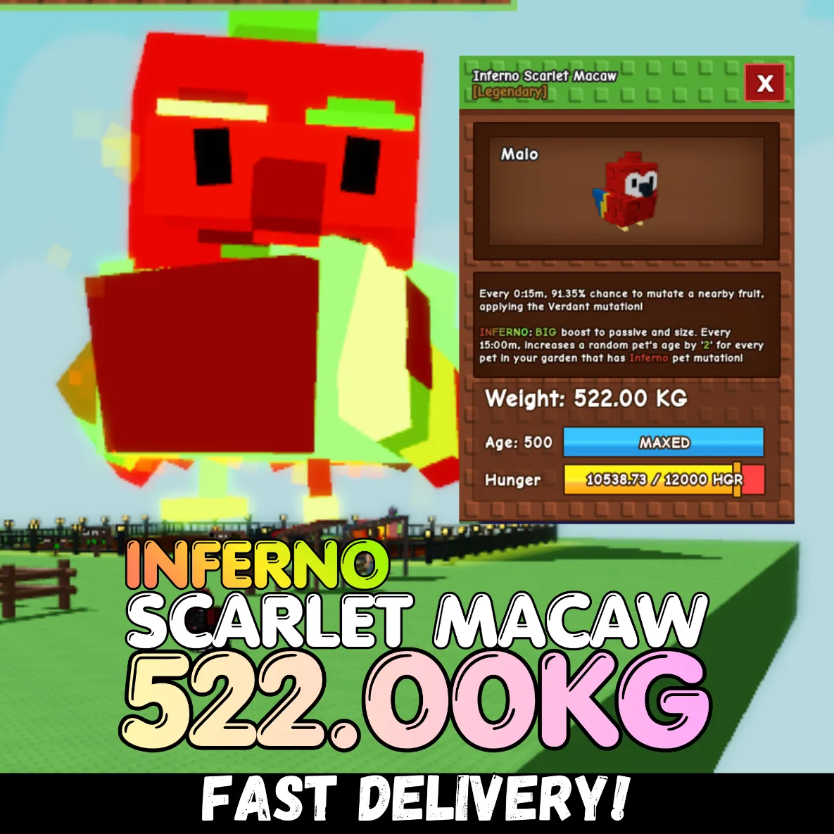 COLOSSAL Inferno Scarlet Macaw 522KG Age 500 INSTANT DELIVERY