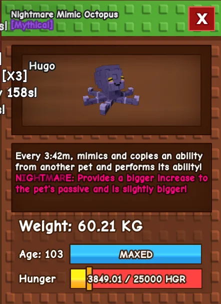 AGE BOOSTING 1 - 100 just 1 , order more than 3 will free 1 nightmare mutation, more than 5 will free 2 nightmare mutation