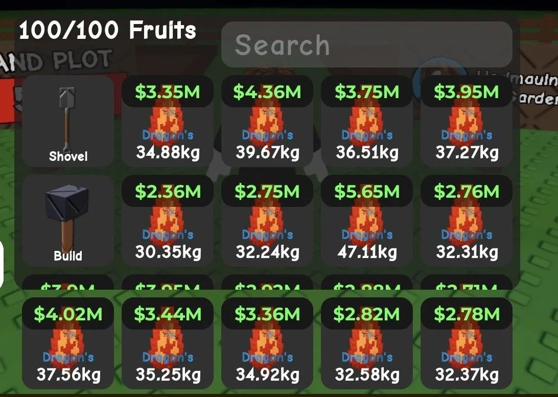 SHECKLES 20M+ (Money In Game) VIA FRUIT DRAGON S BREATH/GHOST PEPPER