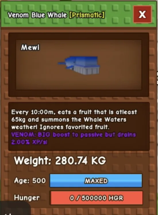 RARE PET! Venom HUGE Blue Whale 280.74KG Maxed Age 500 — Account account