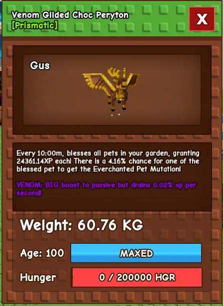 Venom Huge Gilded Choc Peryton 60 KG CD 10 minutes Age 100 (Max) Instant Delivery