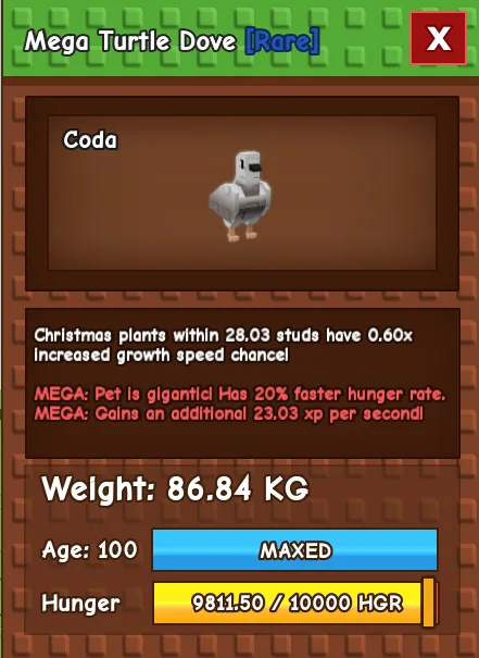 GODLY TITANIC COLOSSAL MEGA TURTLE DOVE 86.84 KG Age 100 MAX — Account account