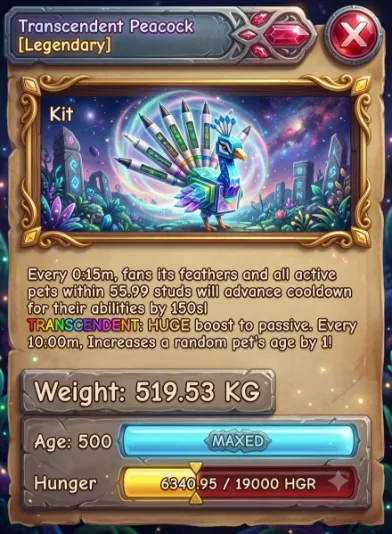 519.53 TRANSCENDENT GIGANTIC PEACOCK I MAX 500 AGE l READY TO USE - 15 SEC MAX CD - NO TOY COLLECTIBLES LIMITED STOCK — Account account